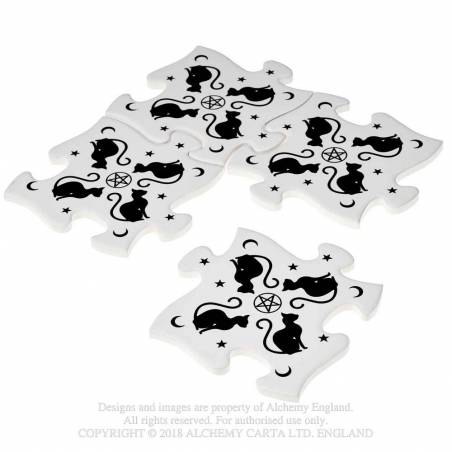 Black Cats (CJ3) ~ Jigsaw Coasters | Alchemy England