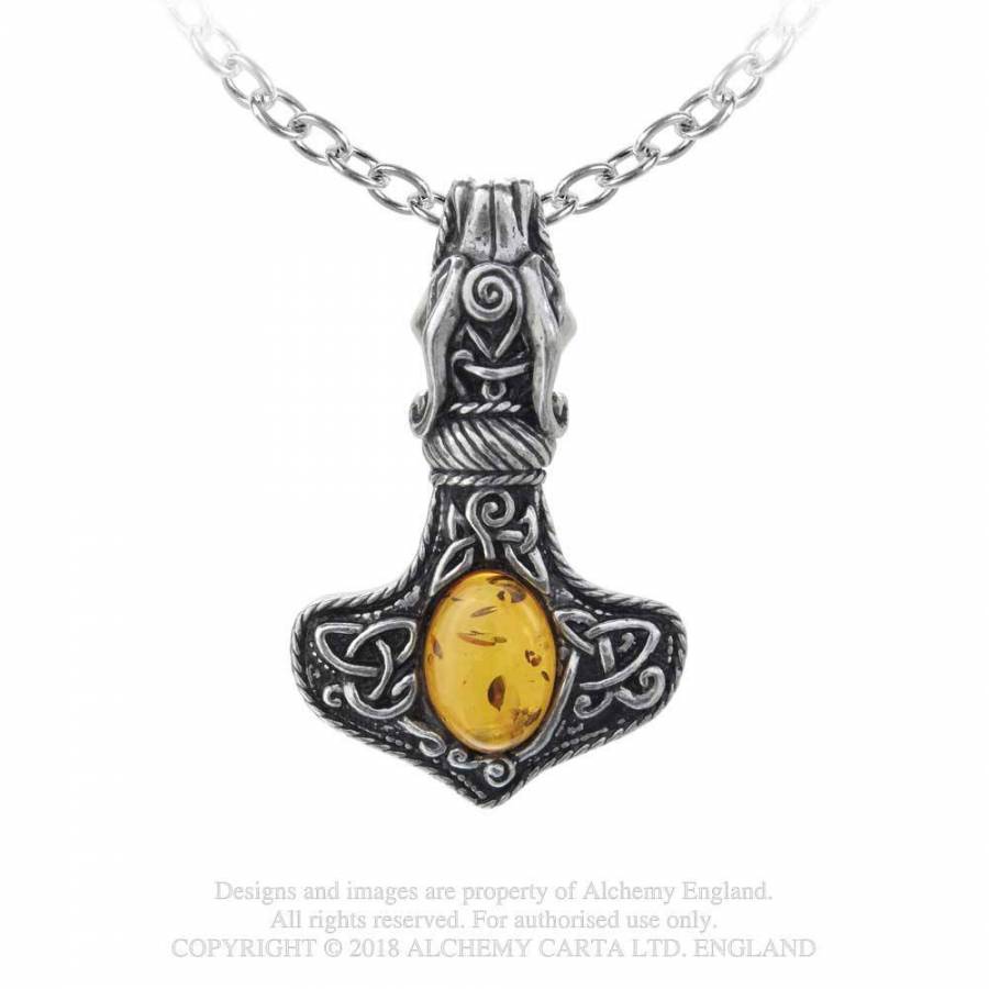 Amber Dragon Thorhammer (P728) ~ Pendants | Alchemy England