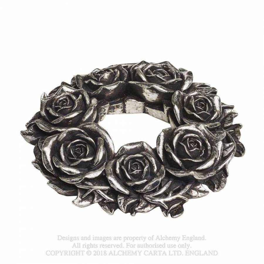 Alchemy Gothic Black Rose Silver Resin Wall Hanging Table Decoration 18cm 