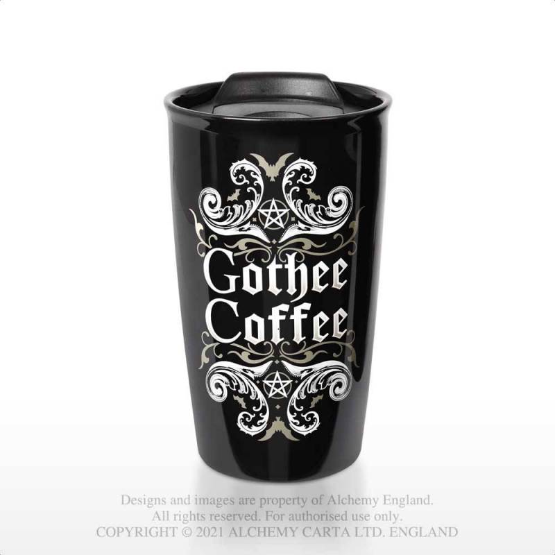 Alchemy Travel Mug Gothee Coffee Double Walled Black 9x15x9cm