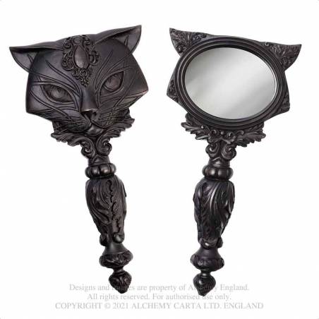 Sacred Cat Hand Mirror (Black) (V64B) ~ Mirrors | Alchemy England