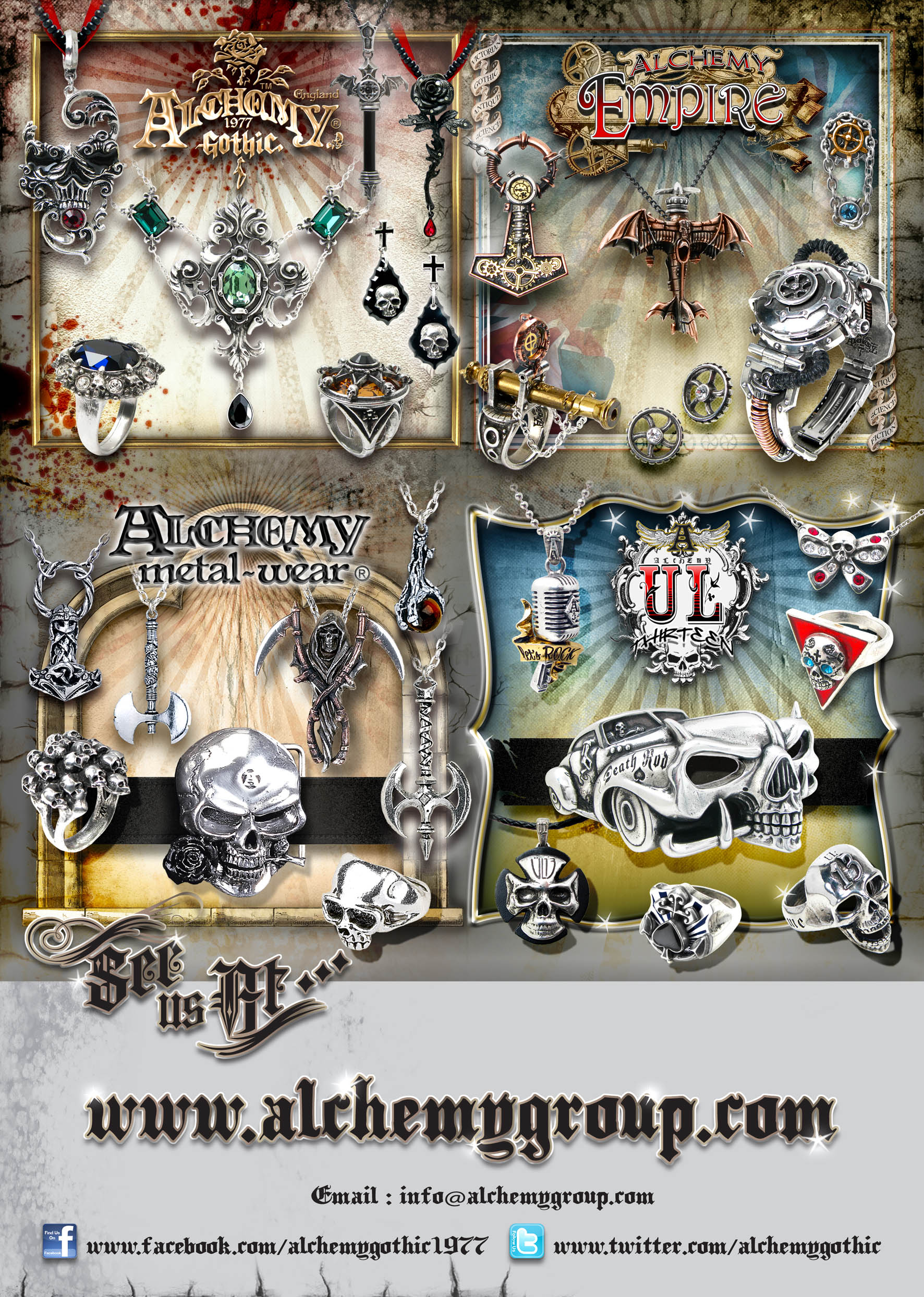 6 Alchemy Gothic Schädel-Hemd Buttons 
